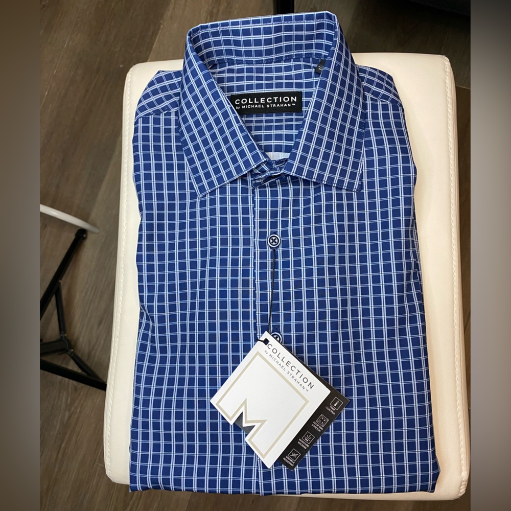 NWT COLLECTION by MICHAEL STRAHAN DRESS SHIRT Blue &White  14 14 1/2 - 32/33